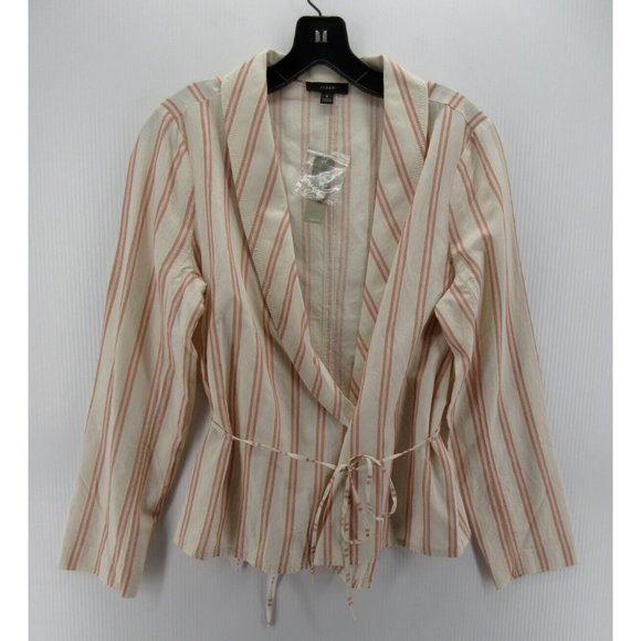 J.CREW Tops - J Crew Top Small White Wrap Blouse Belted Striped Shawl Neck NEW